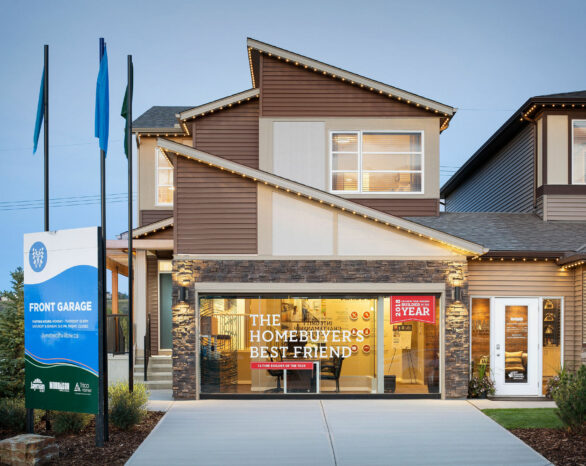 A front garage showhome in Wolf Willow, southeast Calgary.