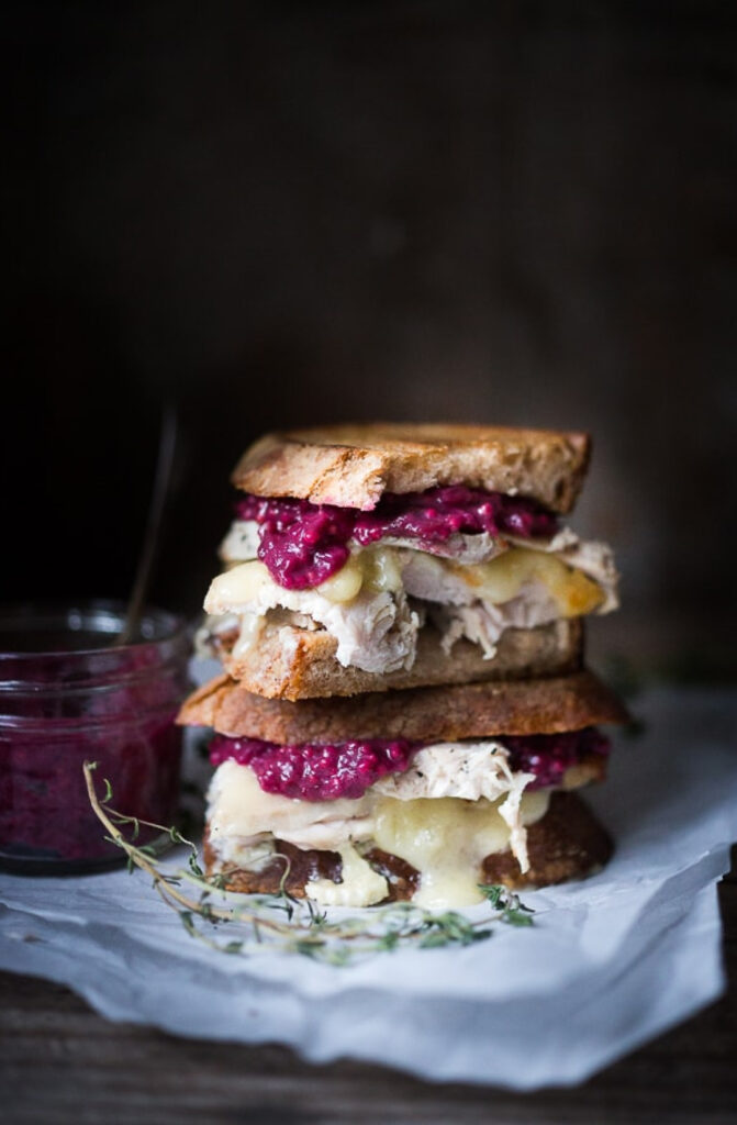 turkey brie grilled cheese with cranberry mustard